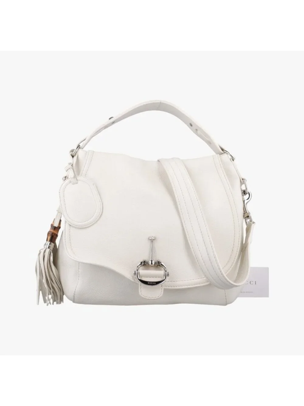 Gucci Guccissima Large Techno Horsebit Hobo White Leather
